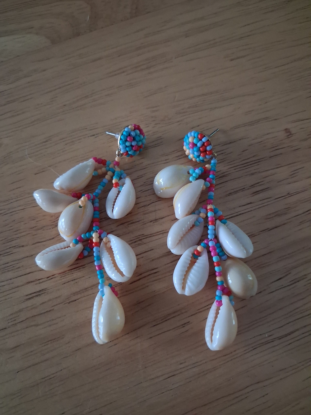 J. Crew Cream Shell Drop Earrings with Multicolor Seed Beads